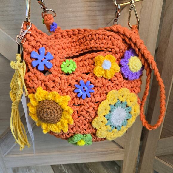 FLR PWR Transformed Macrame Crossbody bag guitar strap Small orange green Red - Picture 8 of 16